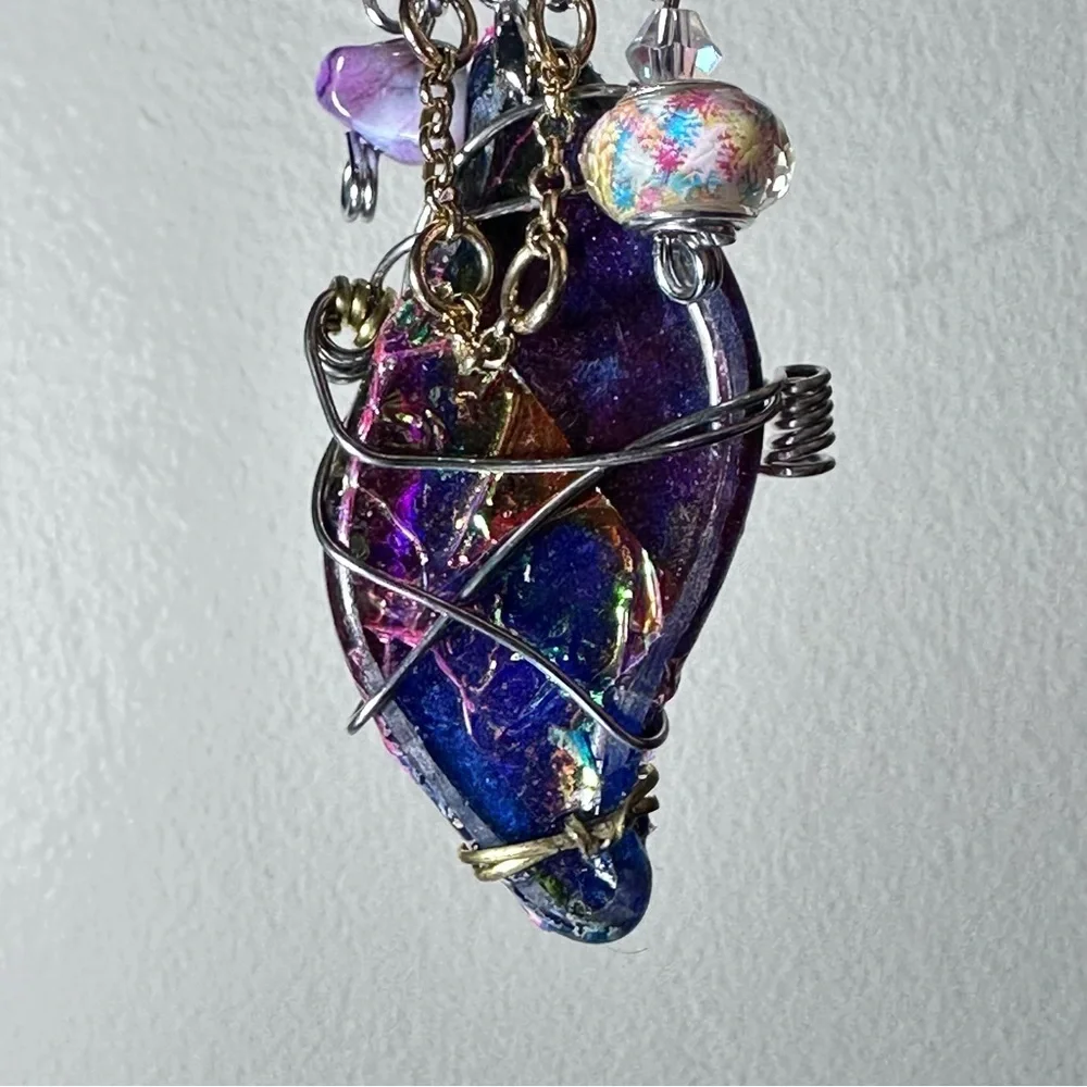Collage Brooch Artisan Multicolor Wire-Wrapped Pin handmade